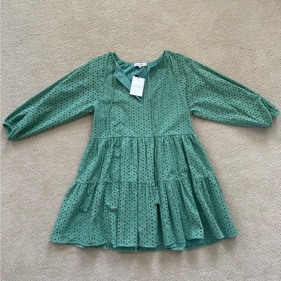 Karina Grimaldi sage green Irina eyelet mini dress size medium. - Picture 1 of 6